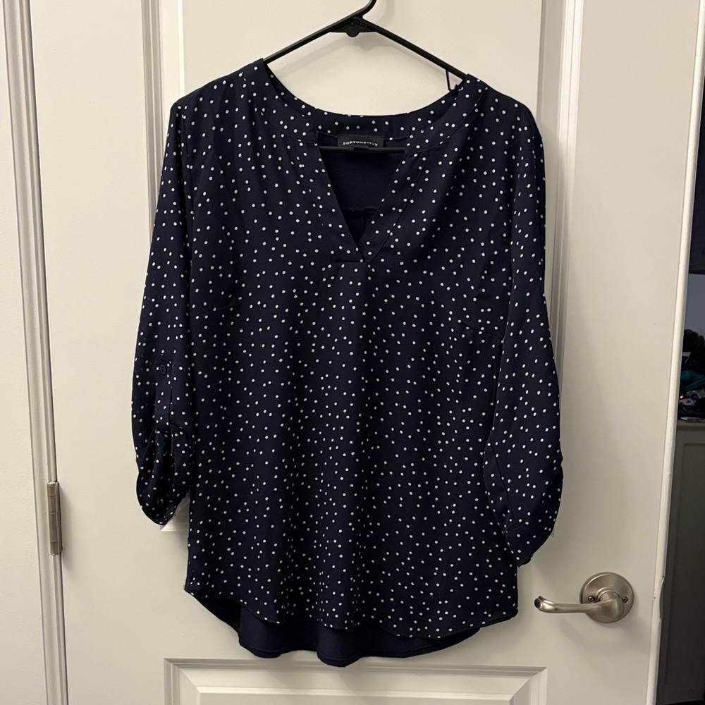 Elegant Navy Polka Dot Blouse